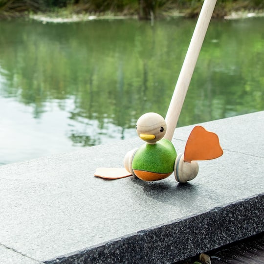 PlanToys 21.5" Push Along Duck Wooden Toy